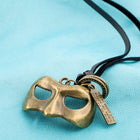 Genuine Leather Necklace Pendant Masquerade Mask Adjustable Slide Clasp B484