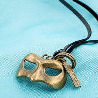 Genuine Leather Necklace Pendant Masquerade Mask Adjustable Slide Clasp B484