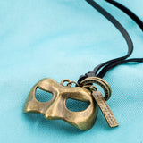 Genuine Leather Necklace Pendant Masquerade Mask Adjustable Slide Clasp B484