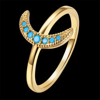 Yellow Gold Platinum Plated Ring Womens Moon Kallaite Stone Blue B506