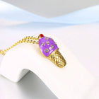 Yellow Gold Plated Necklace Women's Pendant Ice Cream AAA Zirconia Lobster B176