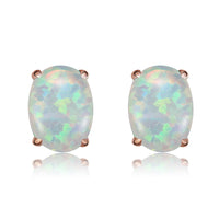 Environmental Brass Stud Earrings with Opal Aqua Gold Silver 8x6mm  P548