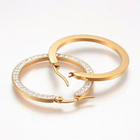 Stainless Steel Hoop Earrings Polymer Clay Rhinestone Gold 1.4" Up To 2.3" P595