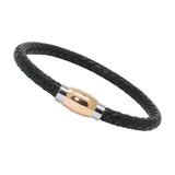 Unisex Genuine Leather Stainless Steel Magnetic Clasp Bracelet Black 8" Inches