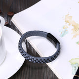 Stainless Steel Leather Bracelet 7.87 Inch Omega Clasp L331