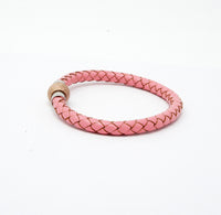 Unisex Men's Genuine Leather Stainless Steel Magnetic Clasp Bracelet Pink