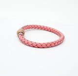 Unisex Men's Genuine Leather Stainless Steel Magnetic Clasp Bracelet Pink