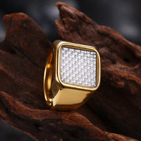 Stainless Steel Yellow Gold Platinum Plated Mens Band Ring Carbon Fiber B555