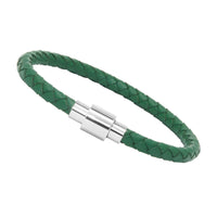 Unisex Men's Genuine Leather Stainless Steel Magnetic Clasp Bracelet Green