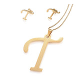 Stainless Steel Pendant 2" Earrings Necklace 17.7" Set Alphabet Letter Gold P814