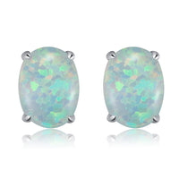 Environmental Brass Stud Earrings with Opal Aqua Gold Silver 8x6mm  P548