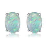 Environmental Brass Stud Earrings with Opal Aqua Gold Silver 8x6mm  P548