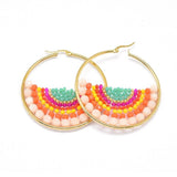 Stainless Steel Hoop Earrings Glass Beads Black Gold Blue Green 56x54x56mm P347