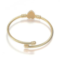 316 Stainless Steel Torque Bangles Heart Flexible Rose Gold Silver 2.2" P281