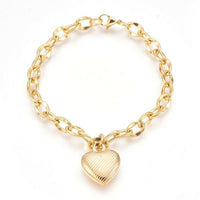 Stainless Steel Pendant Bracelet Chains Lobster Clasp Heart Gold 7.8" 7mm P249