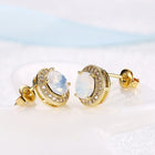 Yellow Gold Plated Earrings  Stud AAA Zirconia Opal Push Back Clasp L478