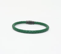 Unisex Men's Genuine Leather Stainless Steel Magnetic Clasp Bracelet Green