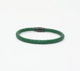 Unisex Men's Genuine Leather Stainless Steel Magnetic Clasp Bracelet Green