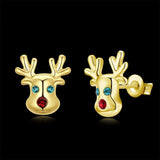 Stud Earrings Zirconia Christmas Rudolph Reindeer Platinum Gold 10x12mm P135