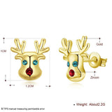 Stud Earrings Zirconia Christmas Rudolph Reindeer Platinum Gold 10x12mm P135