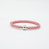 Unisex Men's Genuine Leather Stainless Steel Magnetic Clasp Bracelet Pink