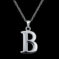 Sterling Silver Plated Necklace Women Pendant Initial Letter Alphabet B375