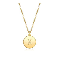 Pendant Necklace Chains Flat Round Initial Alphabet Letter Gold 16.15" P652