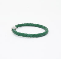 Unisex Men's Genuine Leather Stainless Steel Magnetic Clasp Bracelet Green