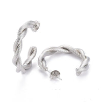Stainless Steel Half Hoop Earrings Stud  Hypoallergenic Twisted Ring Gold Z277