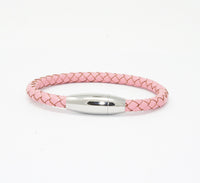 Unisex Men's Genuine Leather Stainless Steel Magnetic Clasp Bracelet Pink