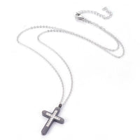 Stainless Steel Pendant Necklace Clay Rhinestone Cross Gunmetal Silver 18" Z461