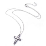 Stainless Steel Pendant Necklace Clay Rhinestone Cross Gunmetal Silver 18" Z461