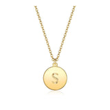 Pendant Necklace Chains Flat Round Initial Alphabet Letter Gold 16.15" P652