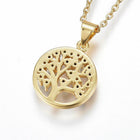 Stainless Steel Pendant Necklace Zirconia Round Life Tree Blue Gold 17.7' A284