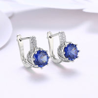 Platinum Plated Earrings Hoop Huggies AAA Zirconia Blue Latch Back Clasp L588