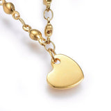 304 Stainless Steel Charm Bracelet Lobster Heart Gold 8.2" 3mm  A87