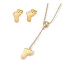 Stainless Steel Set Earrings Pendant Necklace Foot Feet Gold Silver 16.54" P732