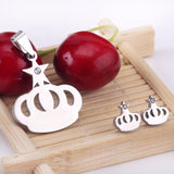 Stainless Steel Women's Unisex Set 18 Inch Necklace Earrings Crown Y27