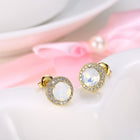 Yellow Gold Plated Earrings  Stud AAA Zirconia Opal Push Back Clasp L478