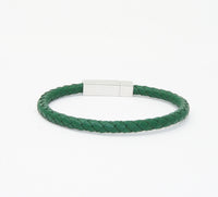 Unisex Men's Genuine Leather Stainless Steel Magnetic Clasp Bracelet Green