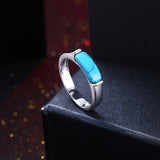 Platinum Plated Black Gunmetal Band Plain Ring Womens Kallaite Stone Blue B500