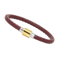 Unisex Men's Genuine Leather Stainless Steel Magnetic Clasp Bracelet Burgundy