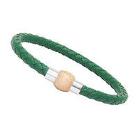 Unisex Men's Genuine Leather Stainless Steel Magnetic Clasp Bracelet Green