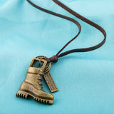 Genuine Leather Necklace Unisex Pendant Boots Adjustable Size Slide Clasp B475