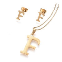 Stainless Steel Pendant 1.2" Earrings Necklace 17.7" Alphabet Letter Gold P813