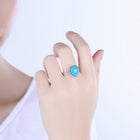 Platinum Plated Black Gunmetal Halo Plain Ring Womens Kallaite Stone Blue B501