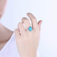 Platinum Plated Black Gunmetal Halo Plain Ring Womens Kallaite Stone Blue B501