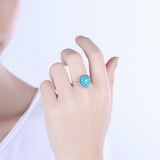 Platinum Plated Black Gunmetal Halo Plain Ring Womens Kallaite Stone Blue B501