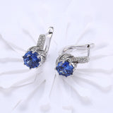 Platinum Plated Earrings Hoop Huggies AAA Zirconia Blue Latch Back Clasp L588