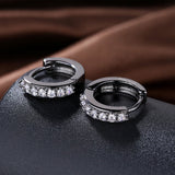 Platinum Black Gunmetal Plated Earrings  Hoop Huggies Zirconia  Latch Back Clasp L669